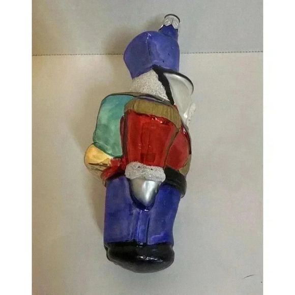 Poland Blown Glass Soldier Nutcracker Backpack Glitter Ornament Christmas Vtg - Picture 4 of 7